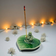 Load image into Gallery viewer, Buddha on Leaf Ceramic Incense Holder
