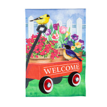 Load image into Gallery viewer, Flower Wagon Burlap Garden Flag
