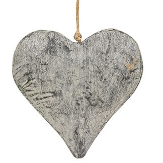 Graywashed Metal Puffy Heart Ornament