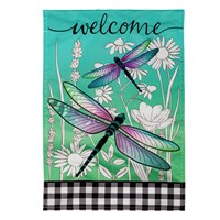 Dragonflies and Wildflowers Garden Linen Flag